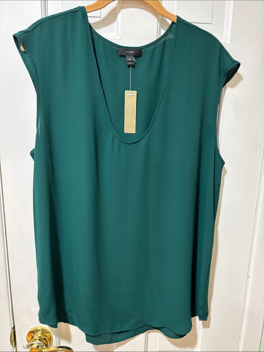 J. Crew Green Sleeveless V-Neck Blouse